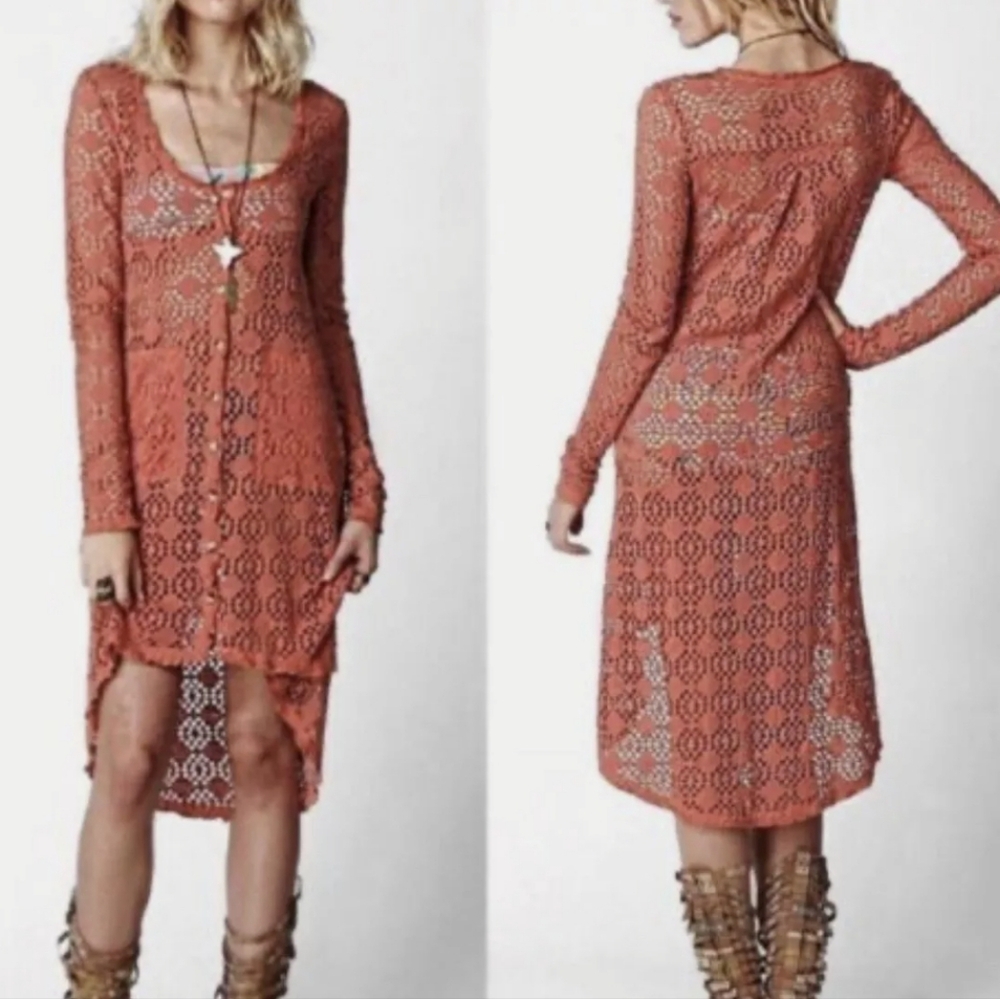 Free People Beach Love Song Crochet Duster/cardigan In Size Medium